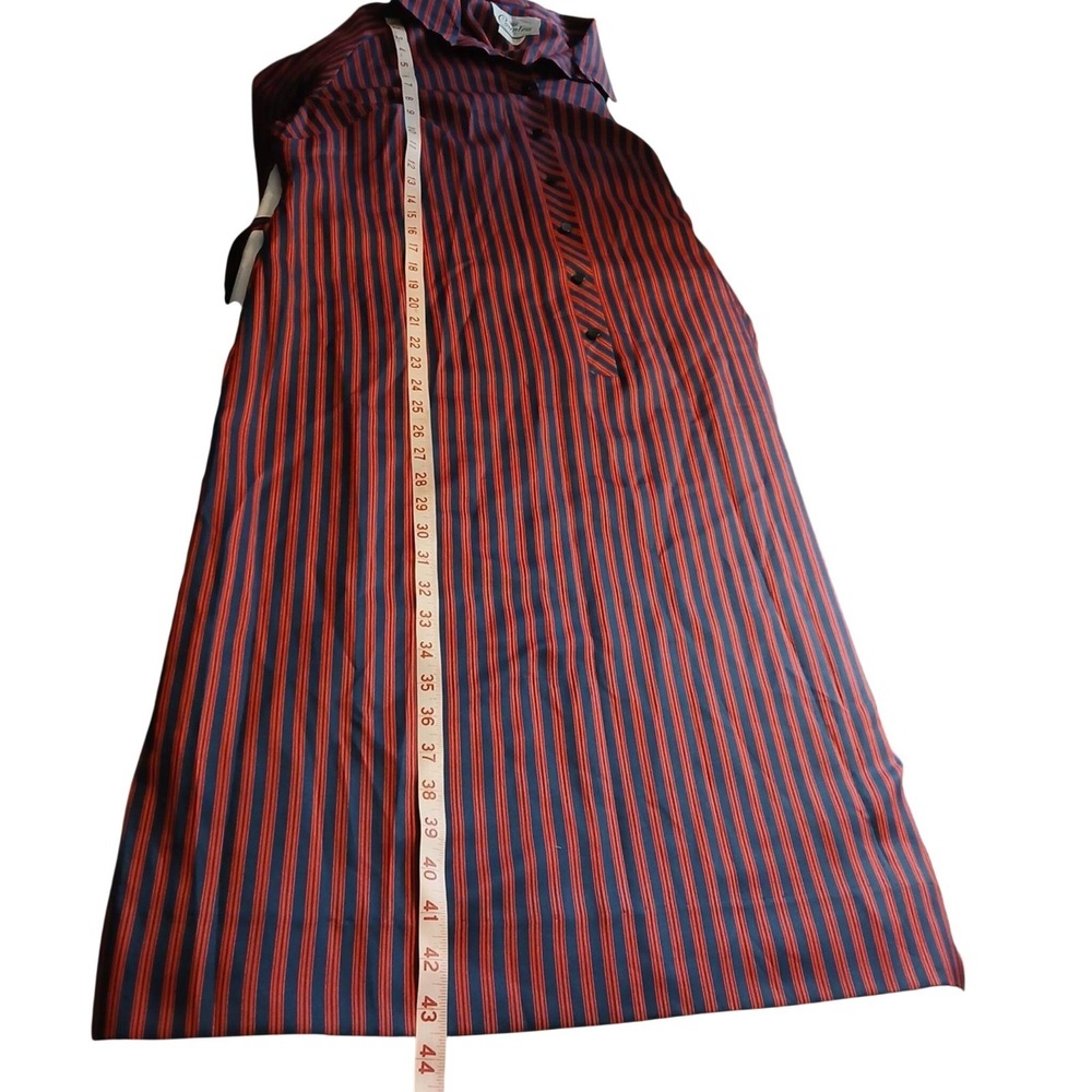 Vtg 80s Countess Striped Shirt Dress Navy Red Midi Button Belted 18C Mod Style - Picture 5 of 11